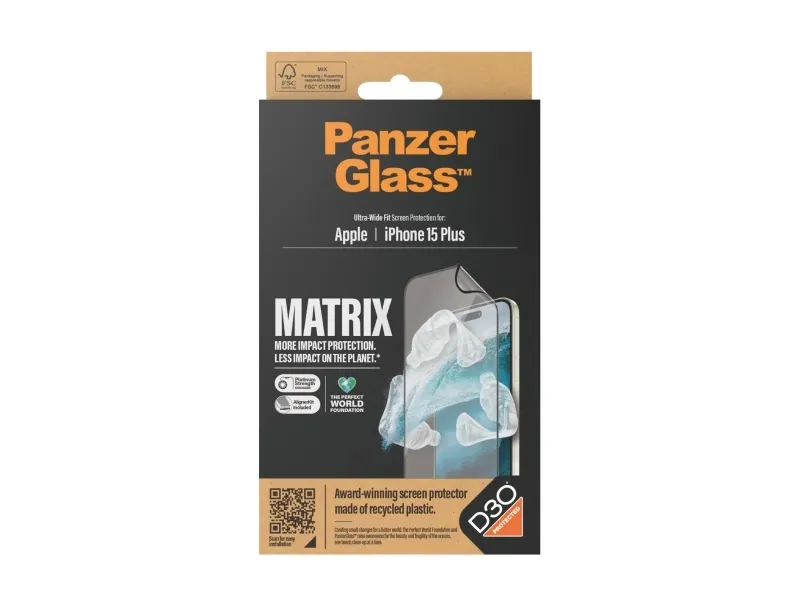 PanzerGlass™ | Ultra-Wide Fit - Skærmbeskyttelse til mobiltelefon - Matrix Protection | Apple iPhone 15 Plus