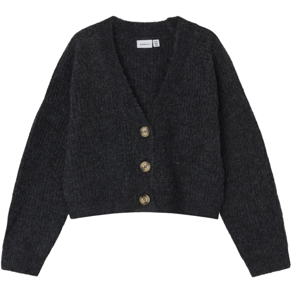Køb Name It Dark Grey Melange Holly Short Strik Cardigan Noos