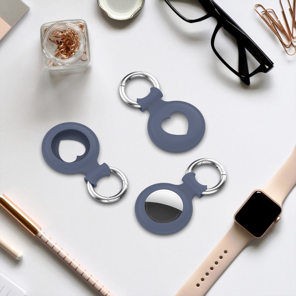 Apple AirTag Anhänger Silikon Case Hülle Herzausschnitt Schlüsselanhänger mit Schlüsselring - Blau