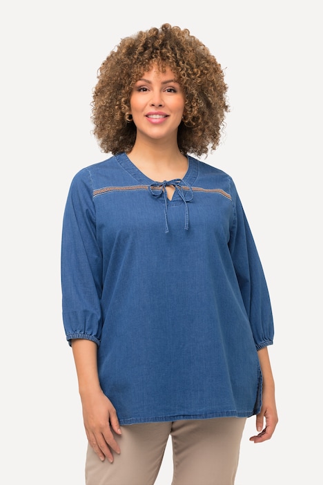 Tunika, Jeansoptik, Stickerei, Tunika-Ausschnitt, 3/4-Arm