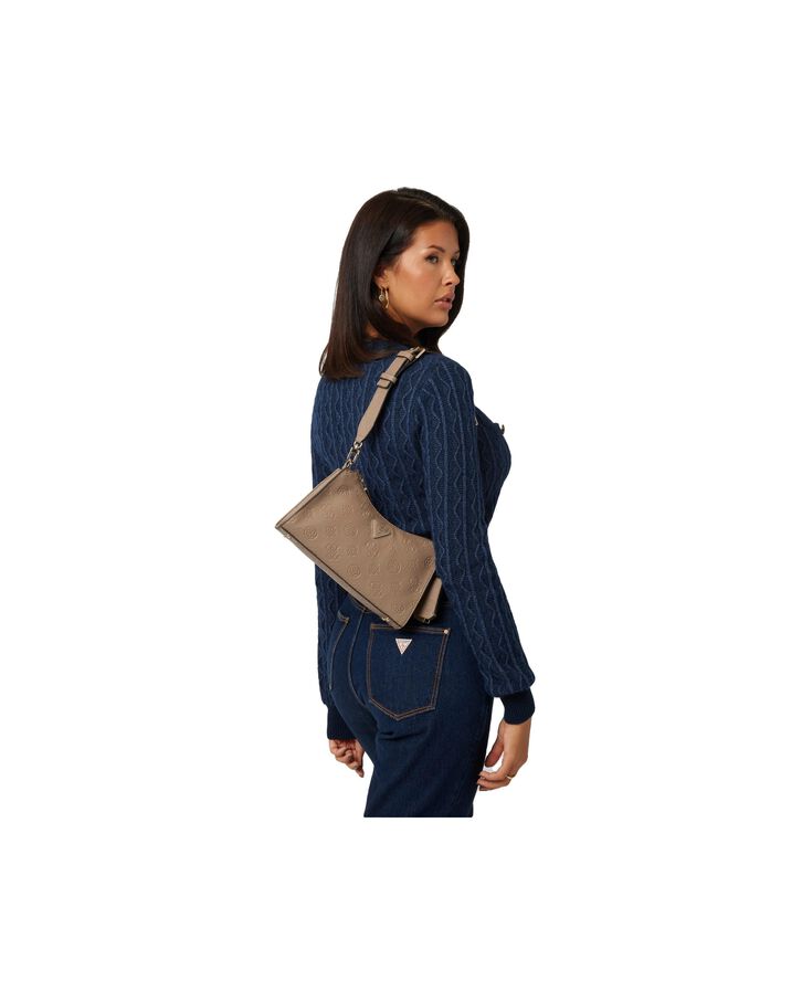 GUESS CRESIDIA TOP ZIP SHOULDER BAG Dark taupe