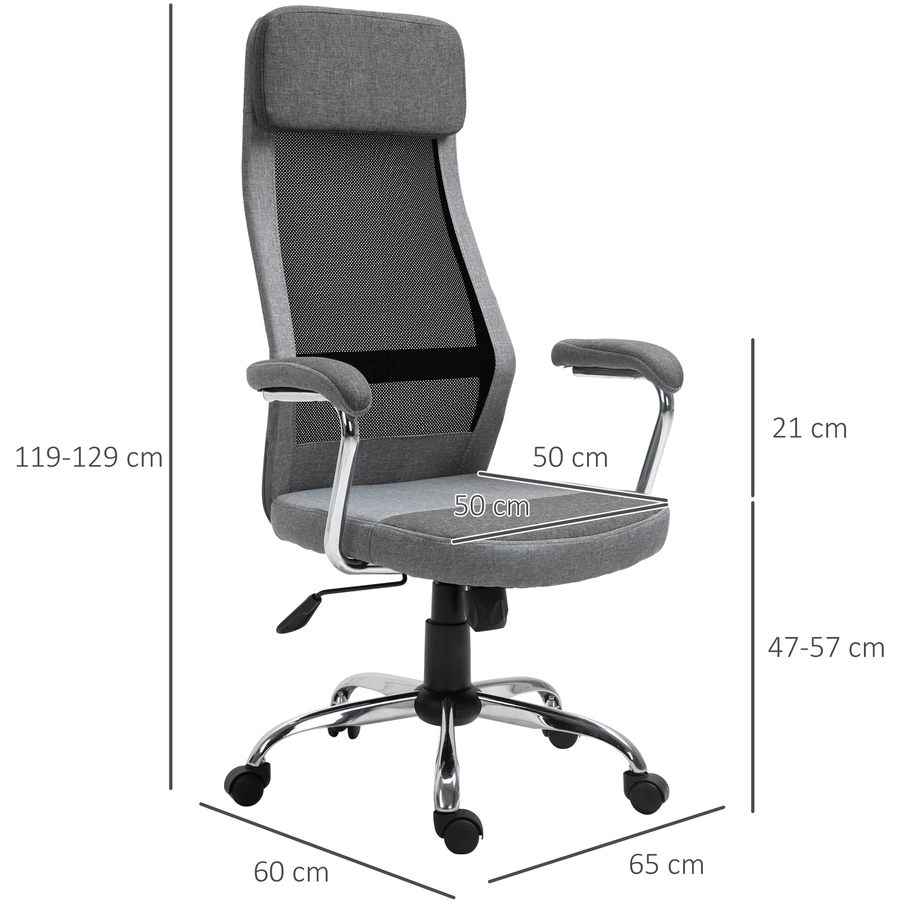 Vinsetto Bürostuhl ergonomisch und mit hoher Rückenlehne Hellgrau, Schwarz