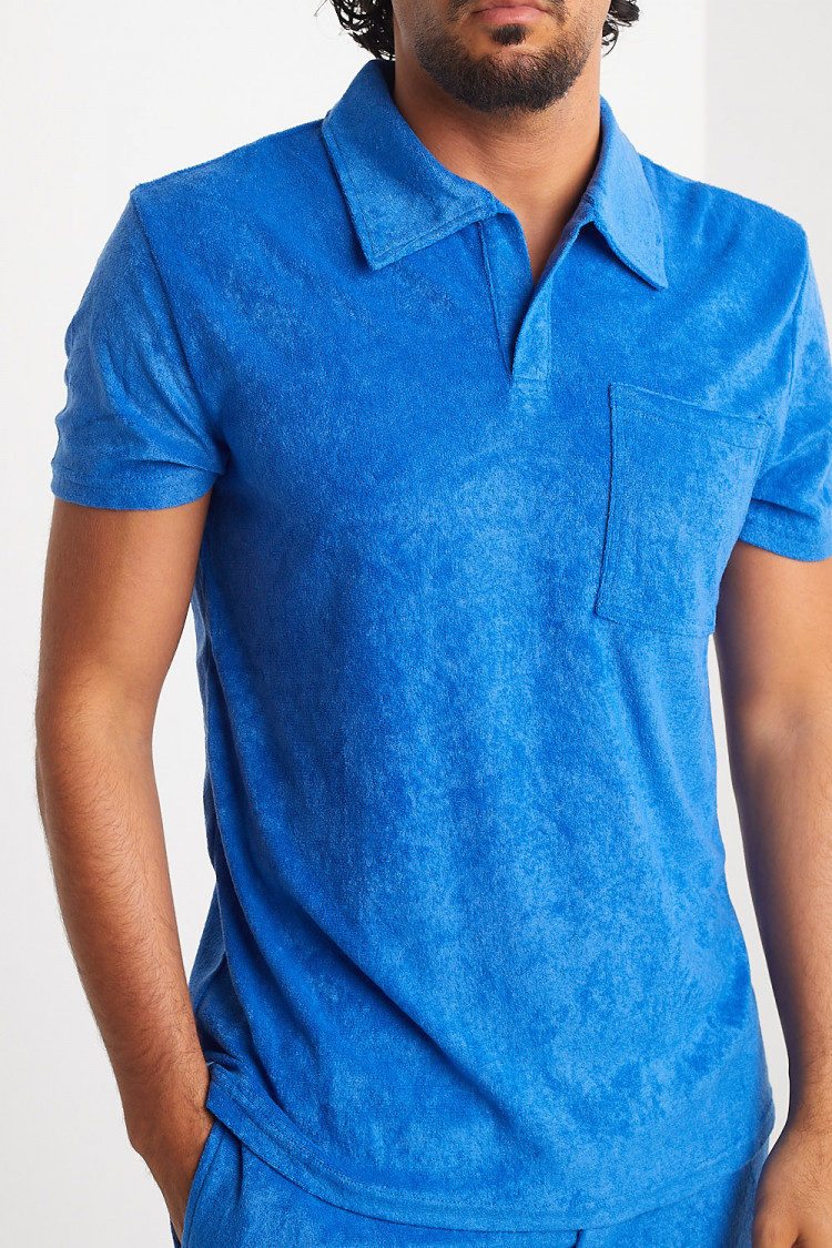 Ensemble 2 pièces polo + short bleu en velours