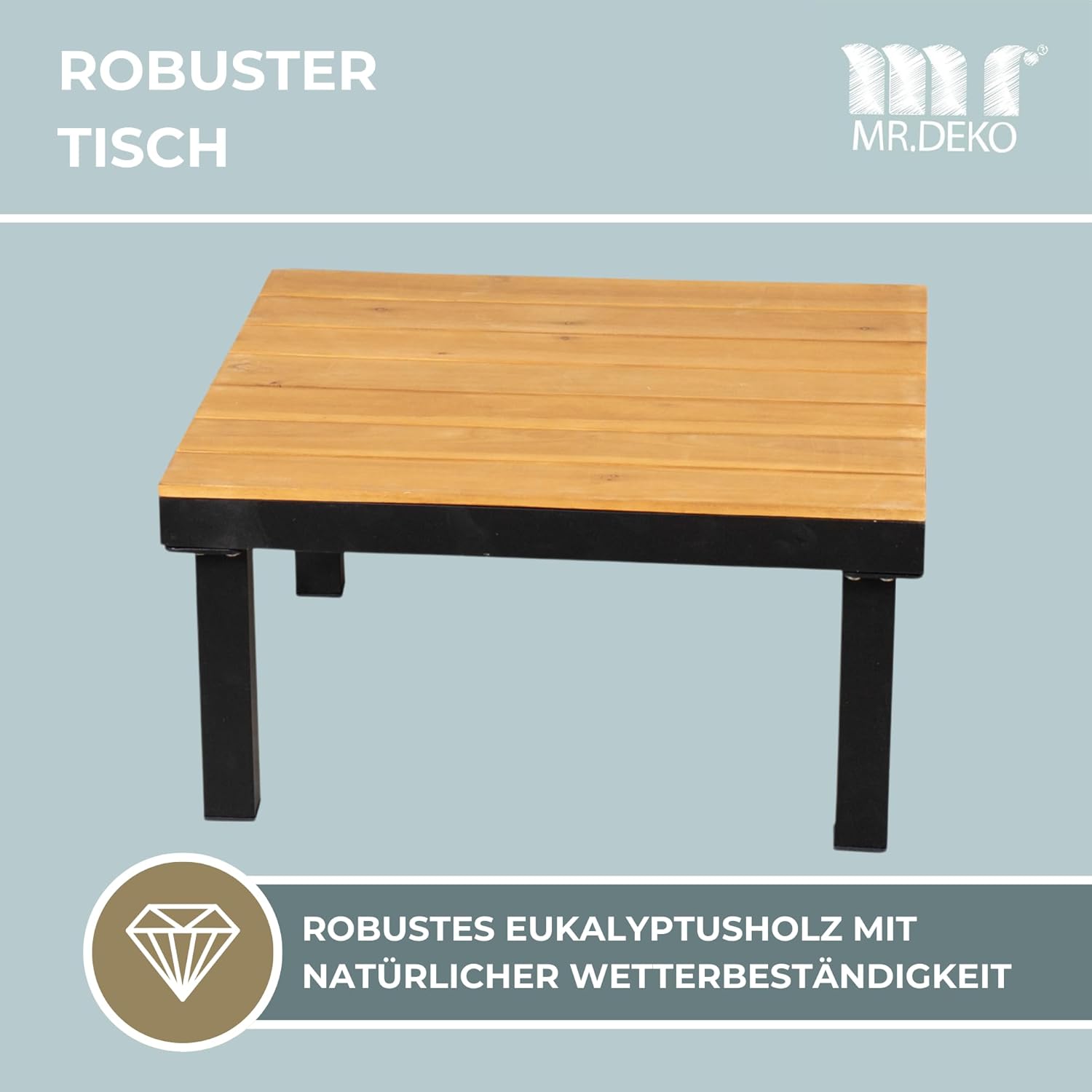 Gartenmöbel Lounge Set Noja, Eukalyptusholz, Aluminium, Naturfarben, mit Tisch und Kissen | Sitzecke aus Holz und Aluminium | Möbel wetterfest für Balkon, Garten, Terrasse