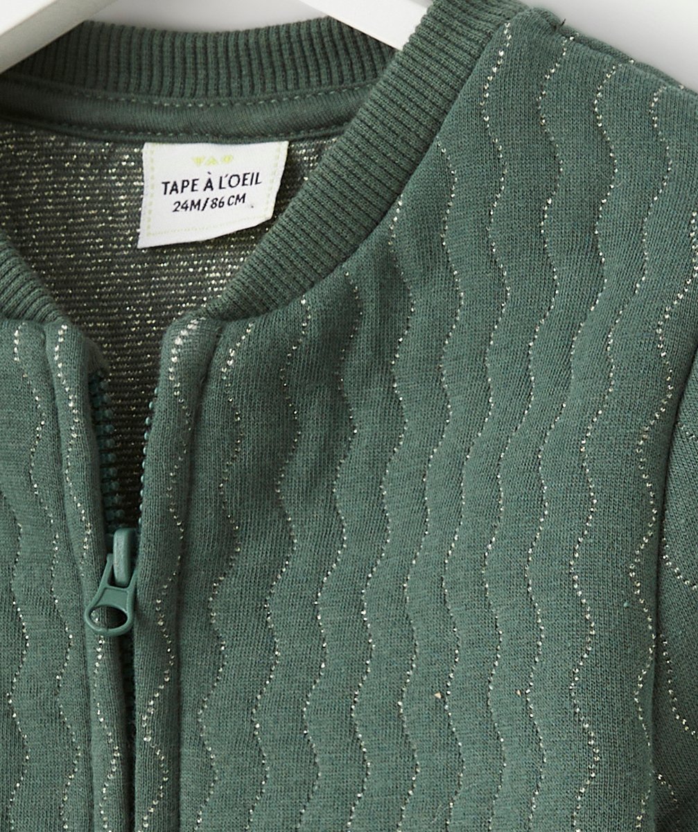 CARDIGAN BÉBÉ FILLE VERT AVEC FILS COULEUR ARGENTÉE