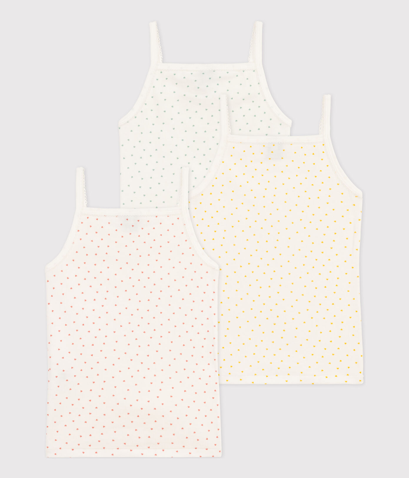 Lot de 3 chemises à bretelles petits coeurs en coton petite fille