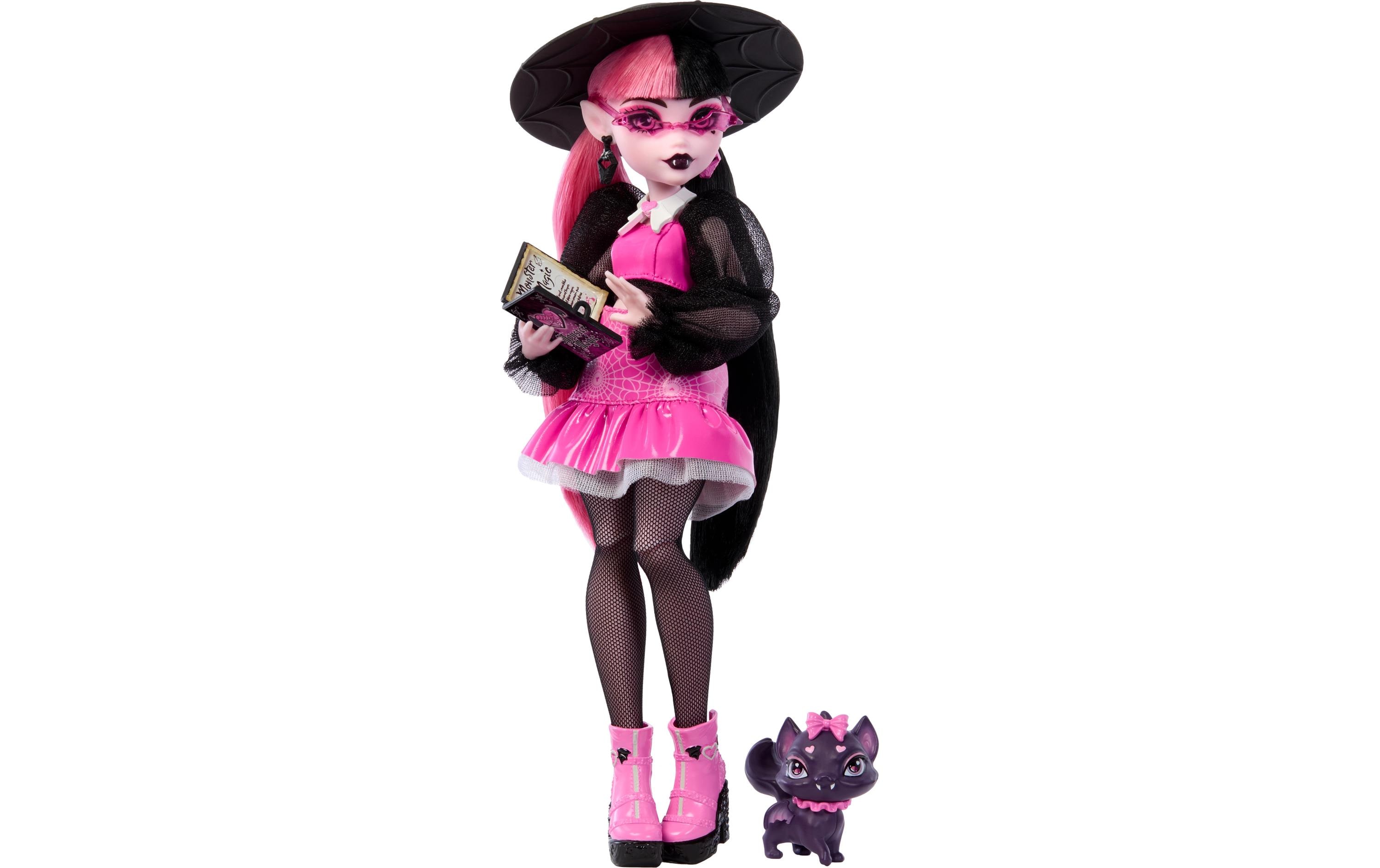 Puppe Monster High DraculauraBezaubernde Vampirin von Kopf bis Fuss in Pink und Schwarz gekleidet