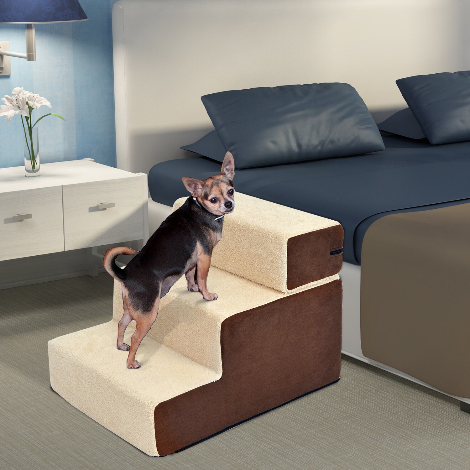 PawHut Hundetreppe mit Plüsch beige 54 x 40 x 39 cm (LxBxH)