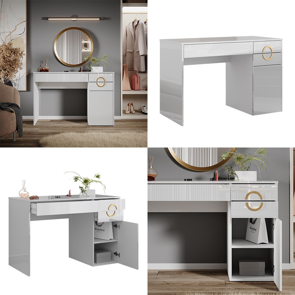 Vicco Schminktisch Adela Weiß Hochglanz, 115 x 76,4 cm, Frisiertisch, Schubladen