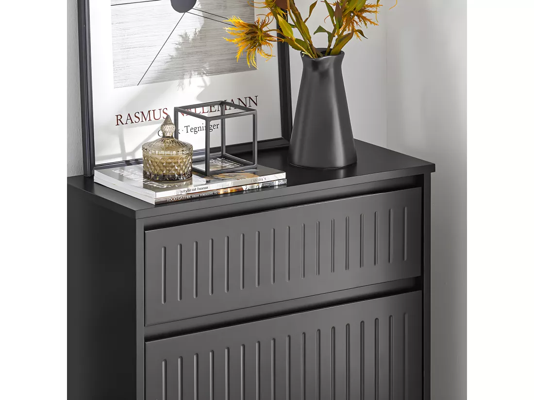 SoBuy Meuble à Chaussures Meuble d'entrée Meuble de Rangement à Chaussures avec 2 Abattants 1 Tiroir Séparateur Réglable pour Petite Entrée Couloir Noir LPH 61x26x101 cm FSR165-SCH