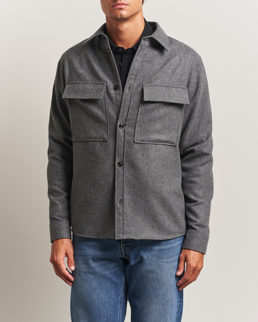 J.Lindeberg Flat Wool Overshirt Dark Grey Melange
