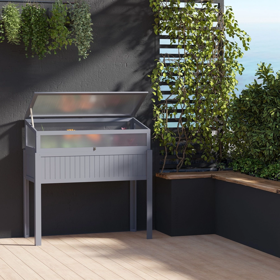Outsunny Hochbeet mit Dachfenster grau