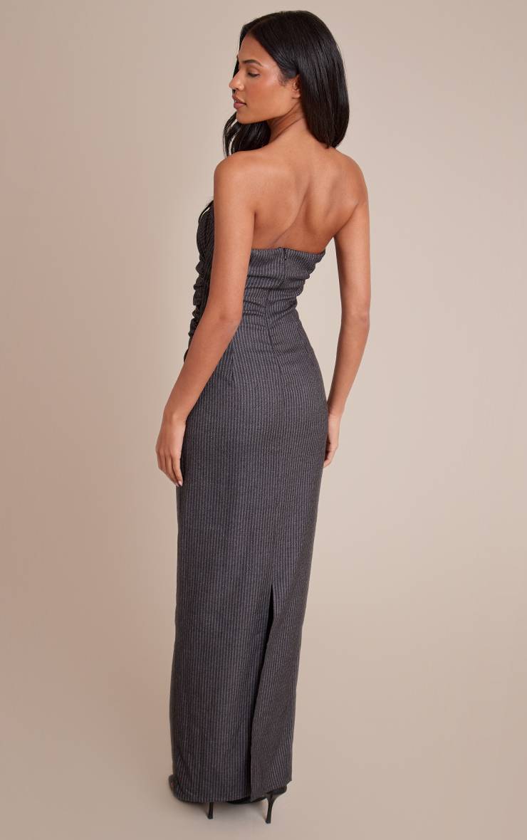 Charbon Robe Maxi Bandeau À Rayures Fines Avec Détails Froncés Tall