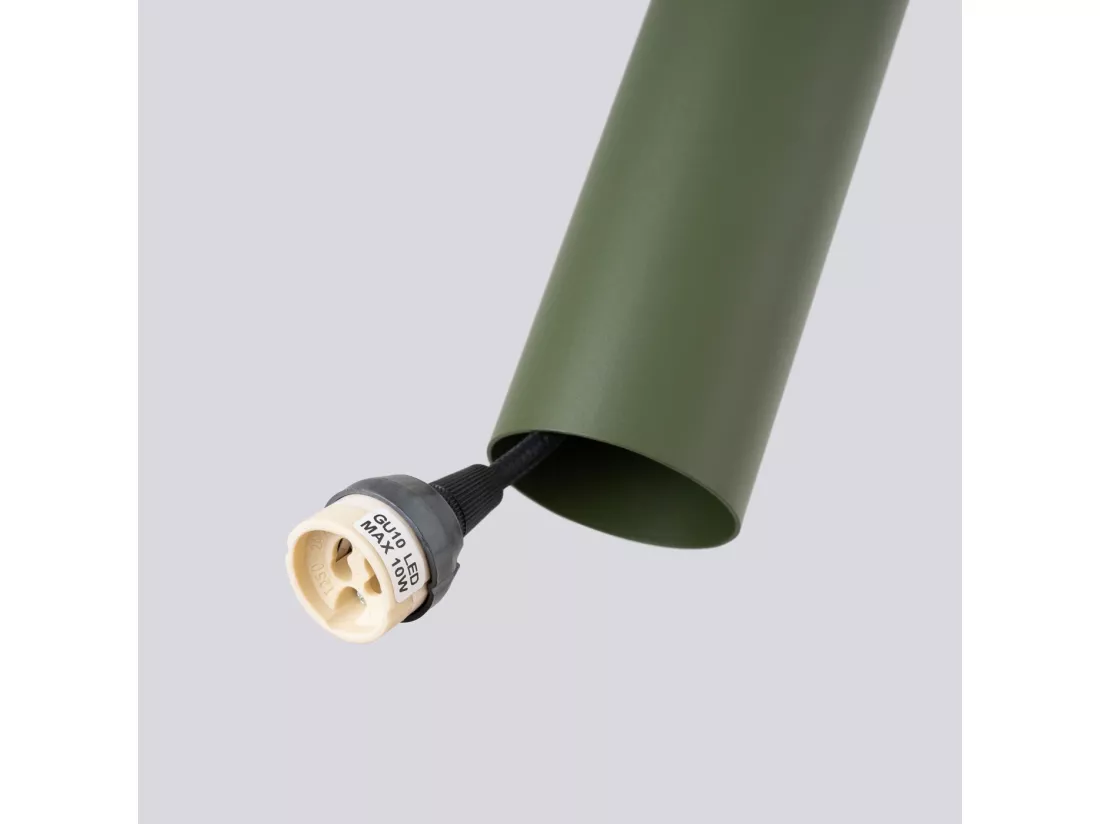 Lampe à suspension Lagos grenier en acier - 3 sources lumineuses - L.19,5 x H.108 cm - vert olive