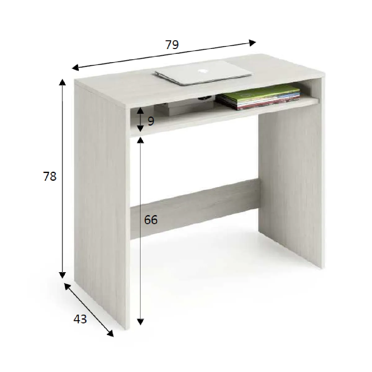 Alter Bureau avec étagère fixe - Blanc et bois