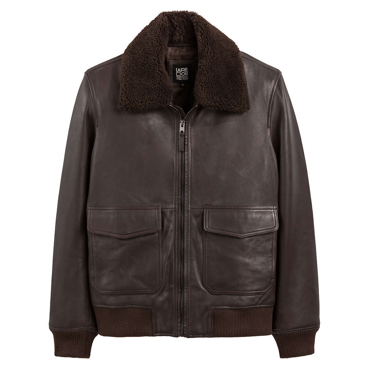 COLEÇÕES LA REDOUTE<br>Jaqueta aviador em couro liso, gola em sherpa