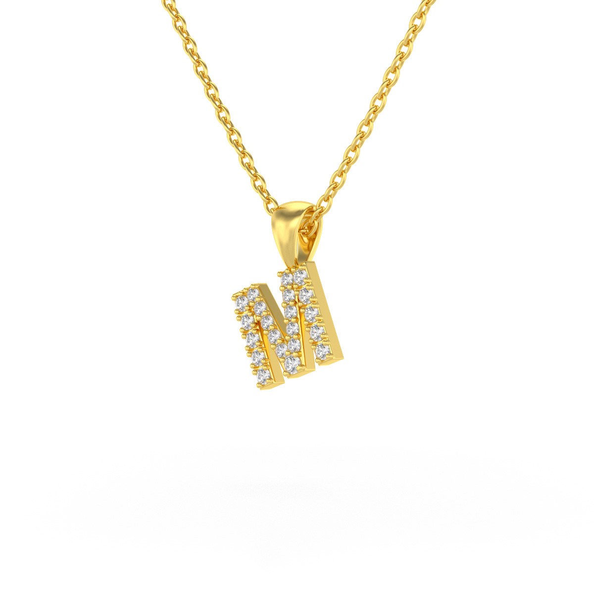Collier Pendentif ADEN Lettre M Or 750 Jaune Diamant Chaine Or 750 incluse 0.72grs