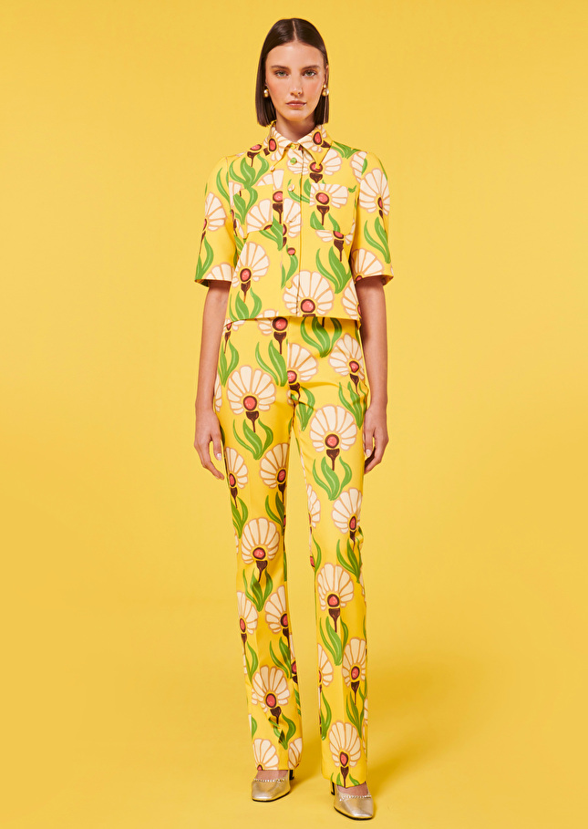 Top Thadeajaune à motif fleurs