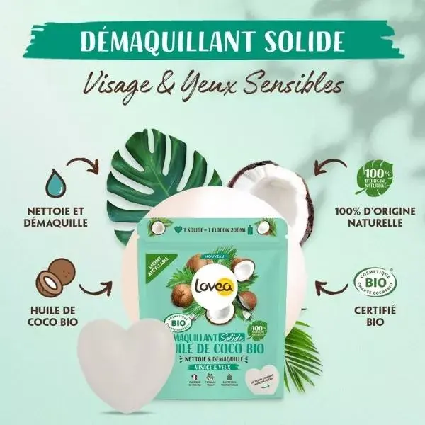 Lovea - Demaquilante Sólido - Óleo de Coco Orgânico - Olhos Sensíveis 50g