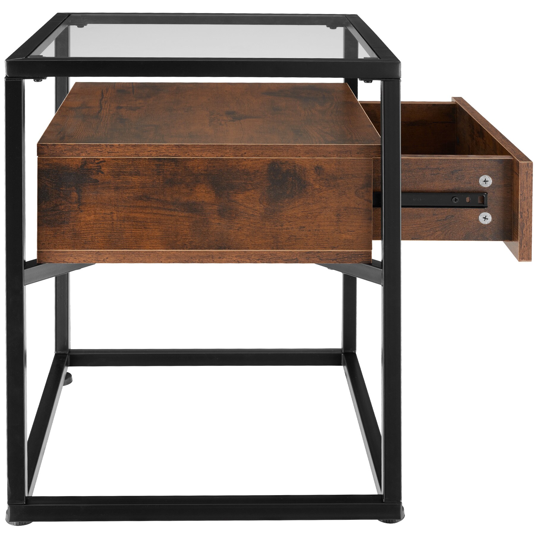 tectake® Nachttisch, Industrial Style, mit Glasplatte und Schublade, 43 x 45 x 54,5 cm