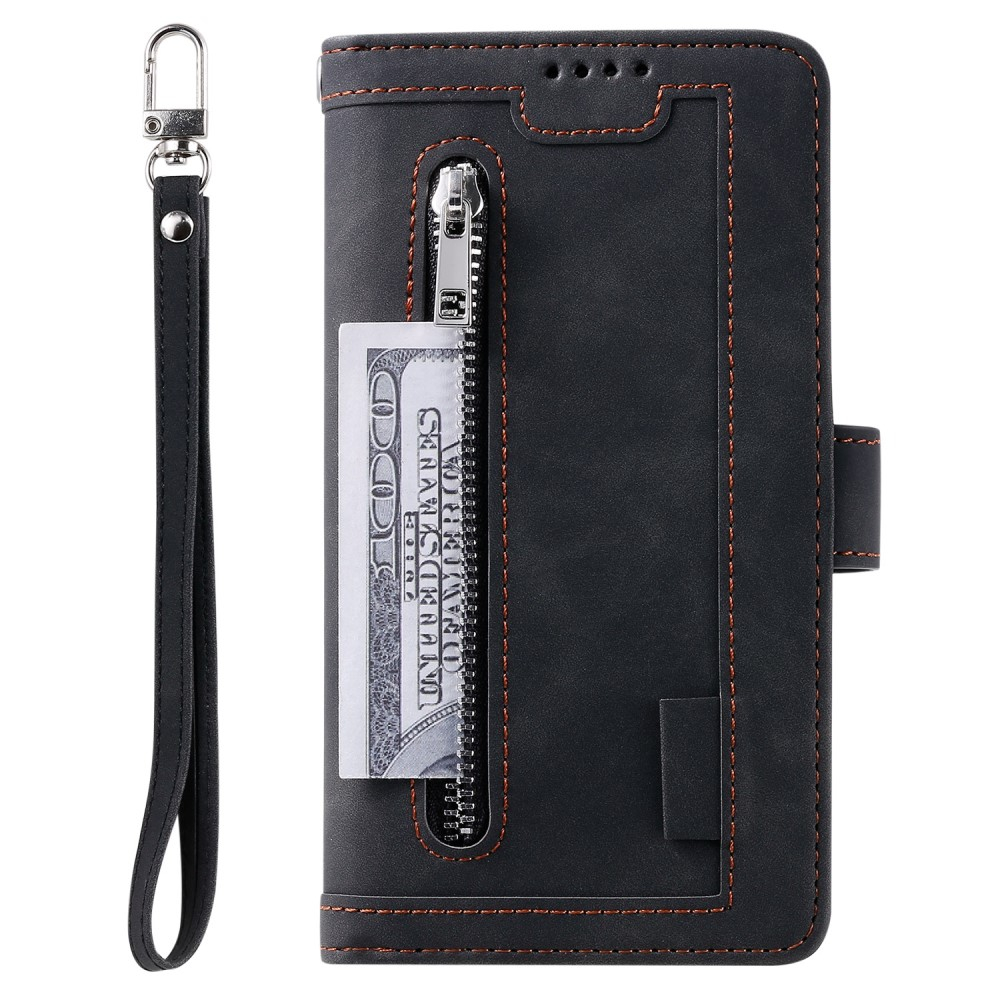Samsung Galaxy S23 5G Leder Tasche Flip Cover mit Reissverschluss - Schwarz