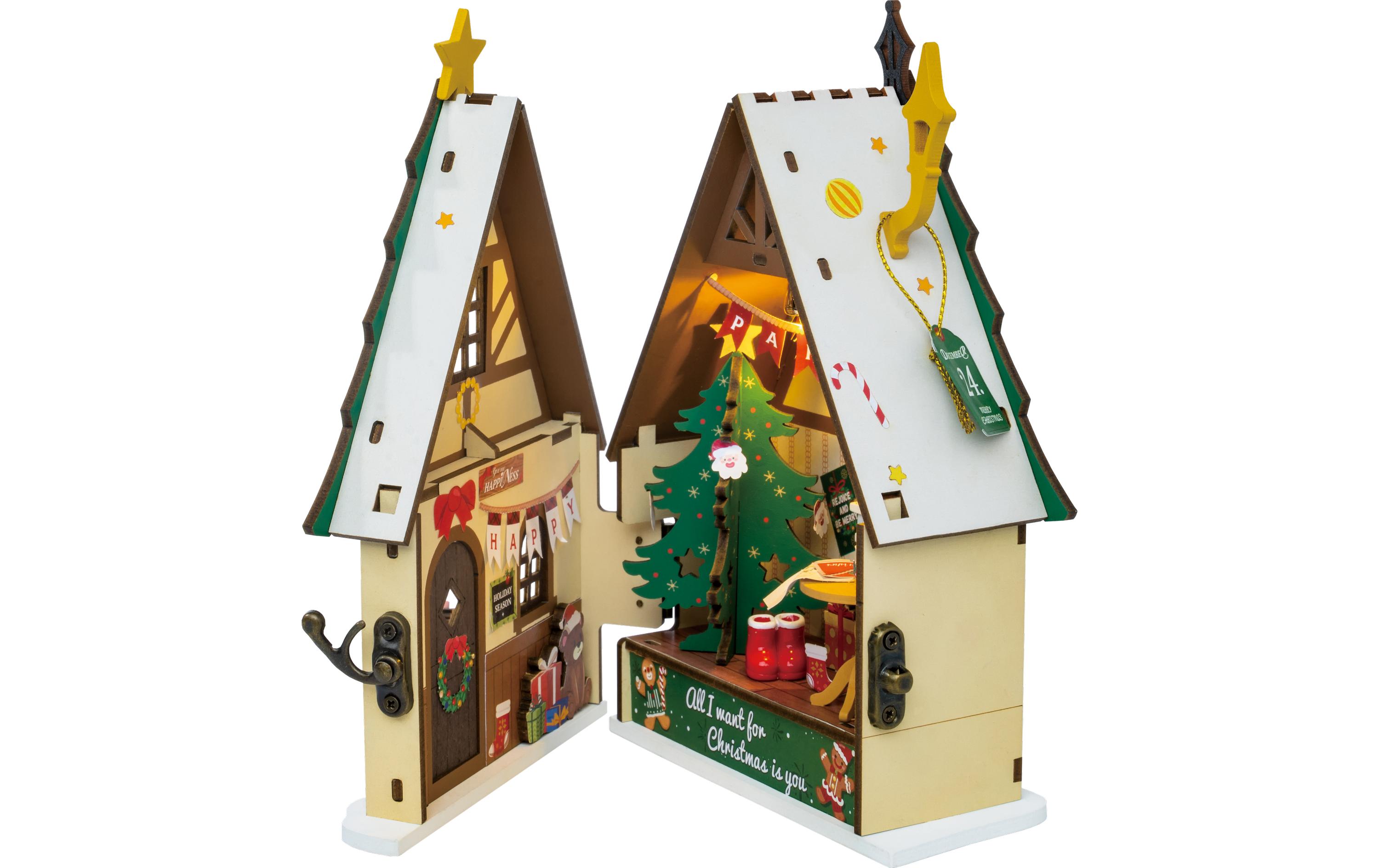 Bausatz Funkelndes Weihnachtshaus3D-Puzzle aus lasergeschnittenen Holzteilen