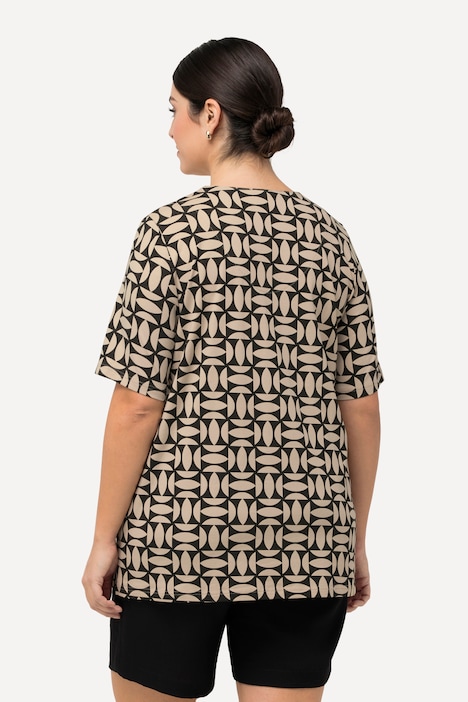 T-Shirt, grafischer Druck, Tunika-Ausschnitt, Halbarm