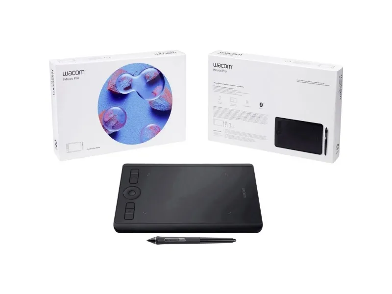 Wacom Intuos Pro Small - Digitizer - højre- og venstrehåndet - 16 x 10 cm - multi-touch - elektromagnetisk - 6 knapper - trådløs, kablet - Bluetooth, USB 2.0 - sort