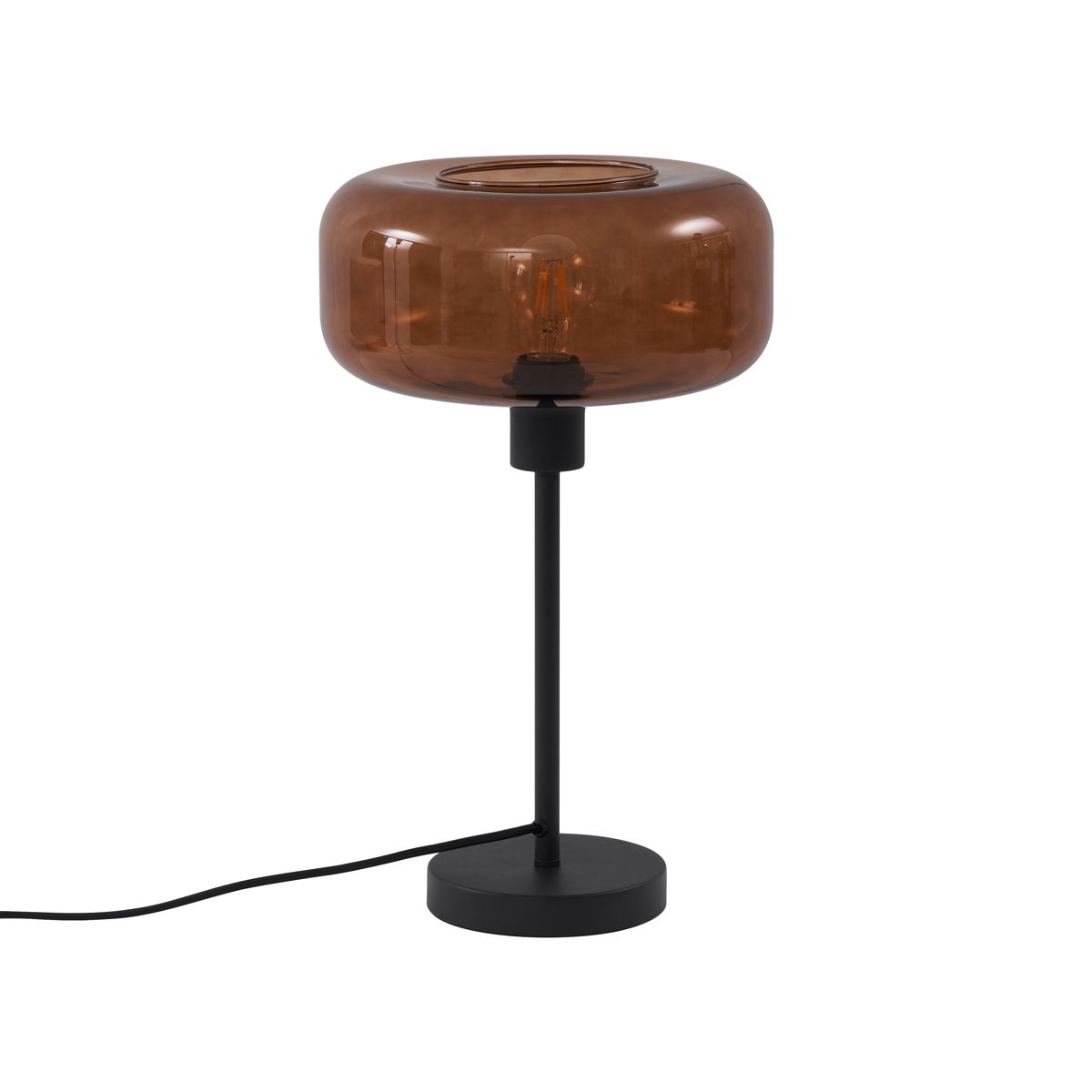Retro tafellamp zwart met brons glas - Bizle