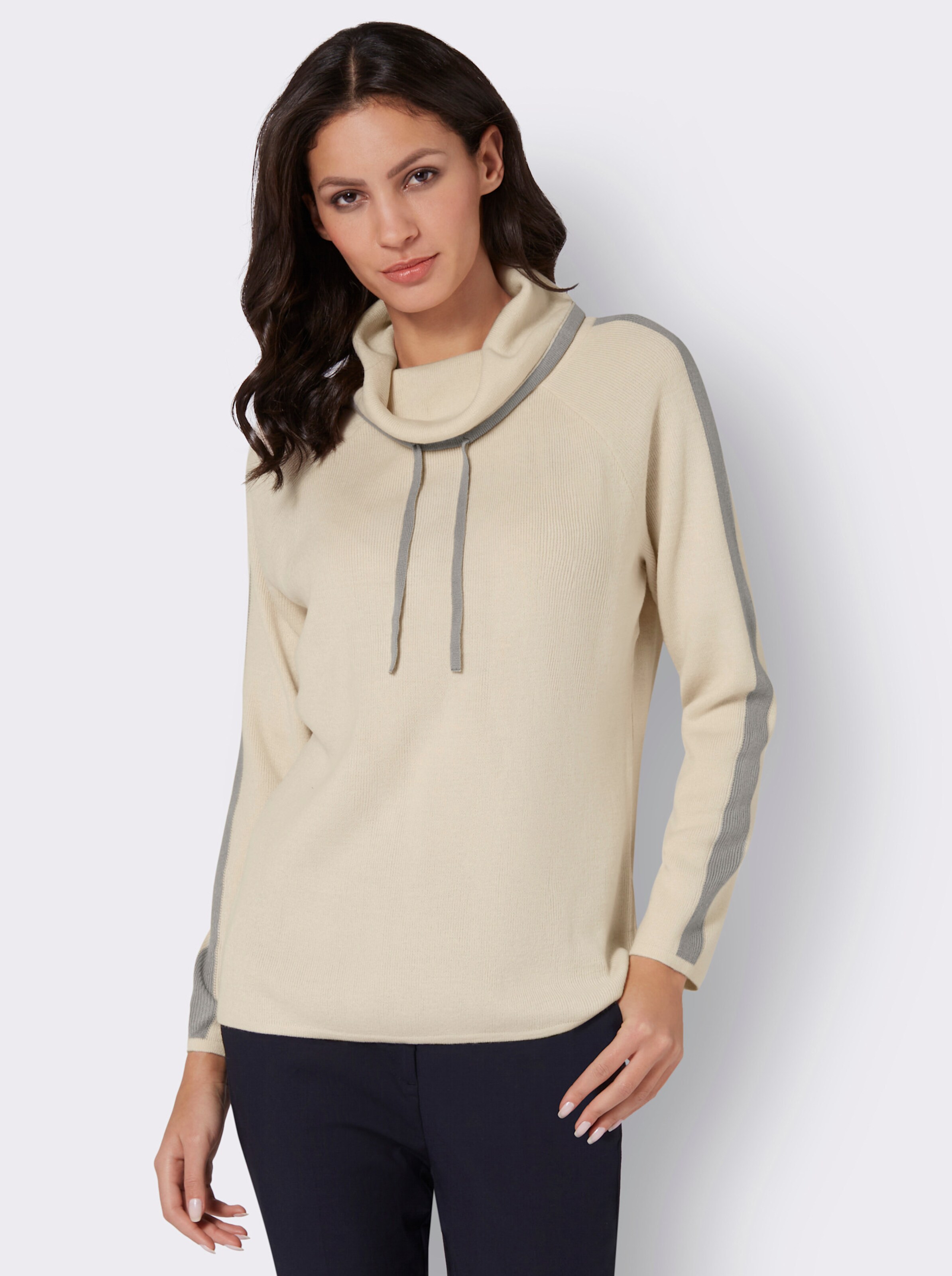 Rollkragenpullover mit Kontraststreifen