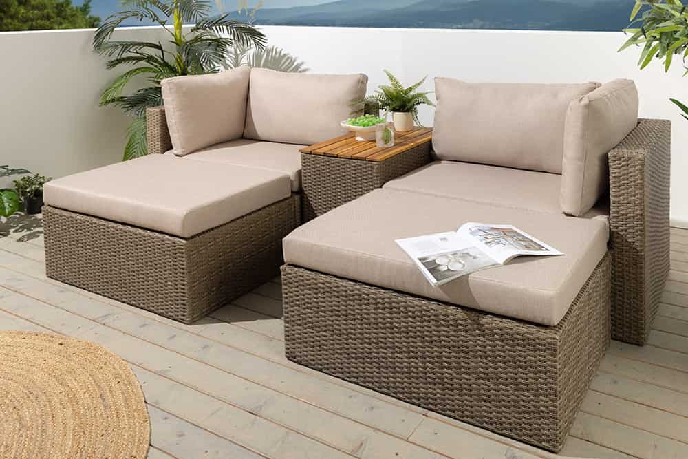 Outdoor Garten XXL Lounge-Set MONACO MODULAR 230cm natur beige Sitzecke inkl. Kissen und Tisch