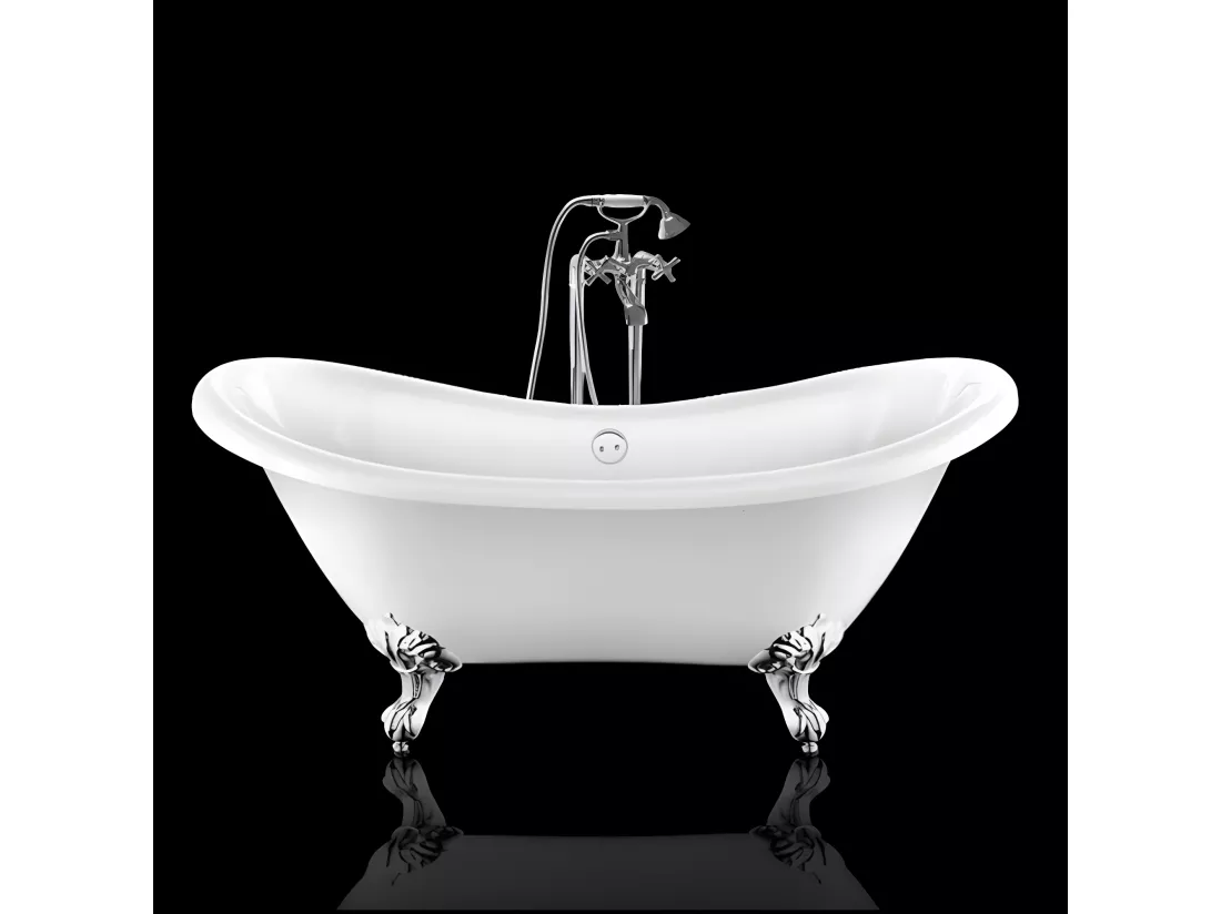 Baignoire ancienne rétro sur pieds DARLINGTON Blanche 175 cm Pieds d'Aigle Chromés