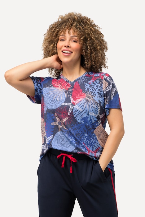 Funktionsshirt, Muscheln, V-Ausschnitt, Halbarm
