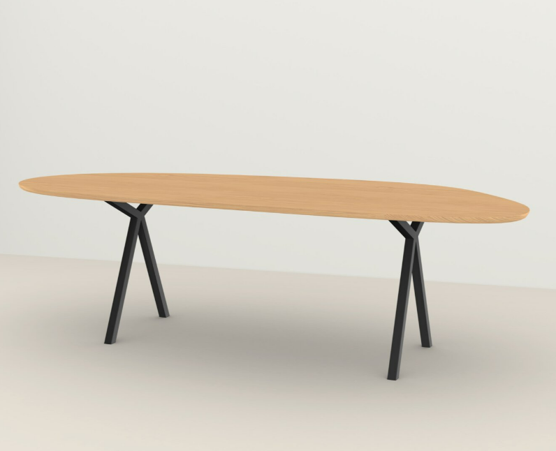 Studio HENK tafel Slim X-type Blob (organisch), zwart frame - Smart Collectie 260 x 100 cm | Eikenhout | Verjongde rand | Frame Zwart