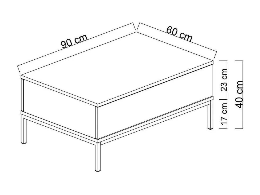 Table basse Antares, Table basse, Porte-revues pour canapé, Etagère de salon, 90x60h40 cm, Noir et Or