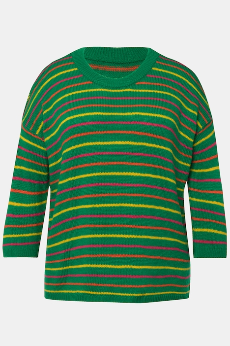 Pullover, oversized, Ringel, Rundhals, Halbarm