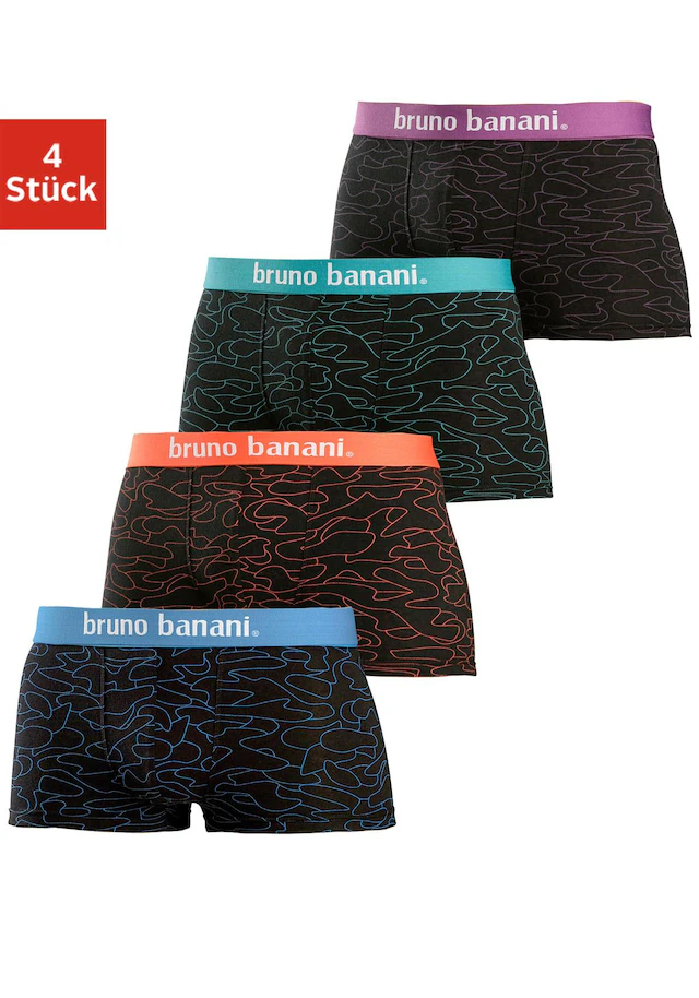 Bruno Banani Hipster, 4 Stk. knapp sitzende Boxershorts in uni oder gemustert aus Baumwollmischung