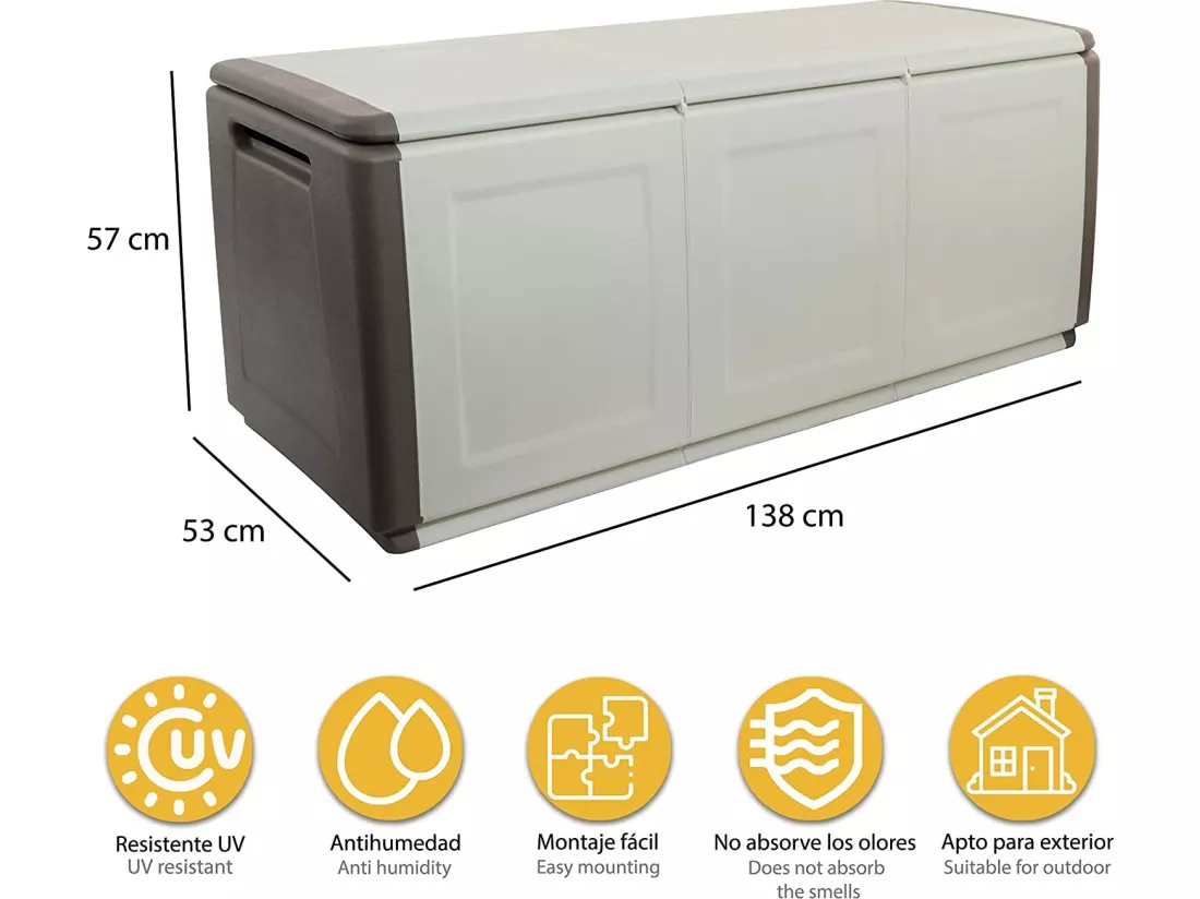 CUBE Coffre de rangement en polypropylène, couleur ivoire et marron.57x96x53cm