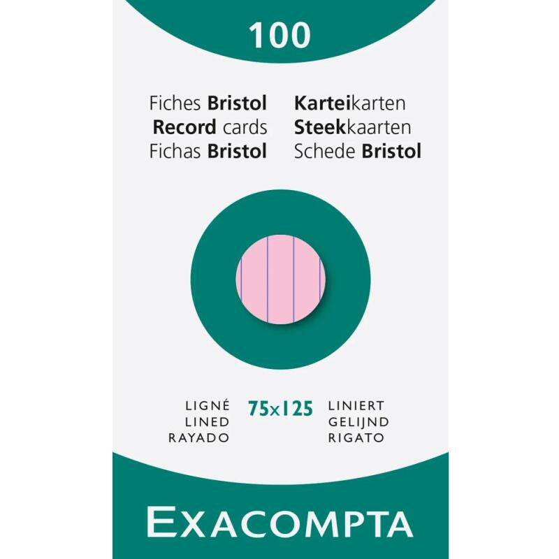 Étui de 100 fiches - bristol ligné non perforé 75x125mm - Rose