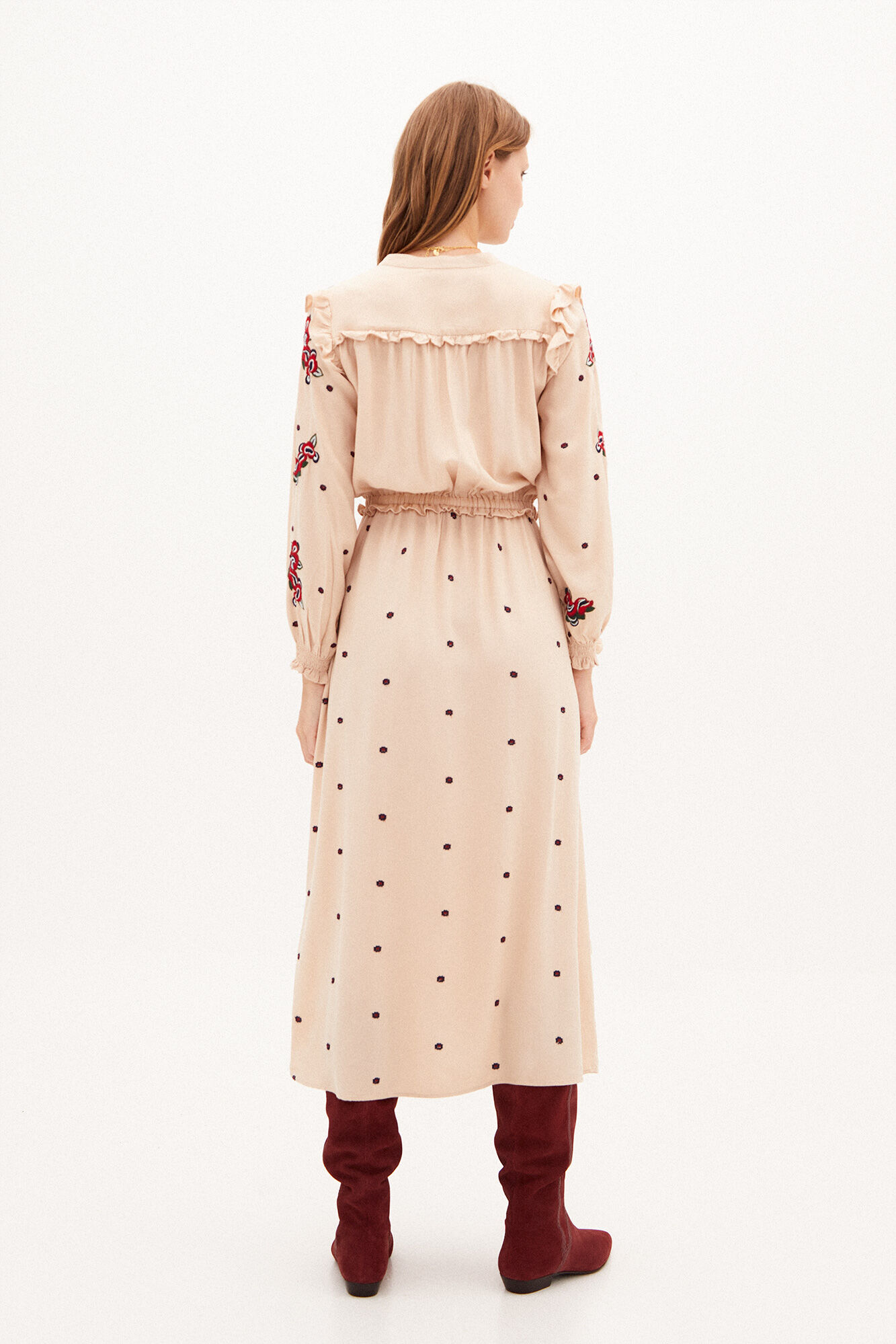 Vestido midi bordado Frida - Branco