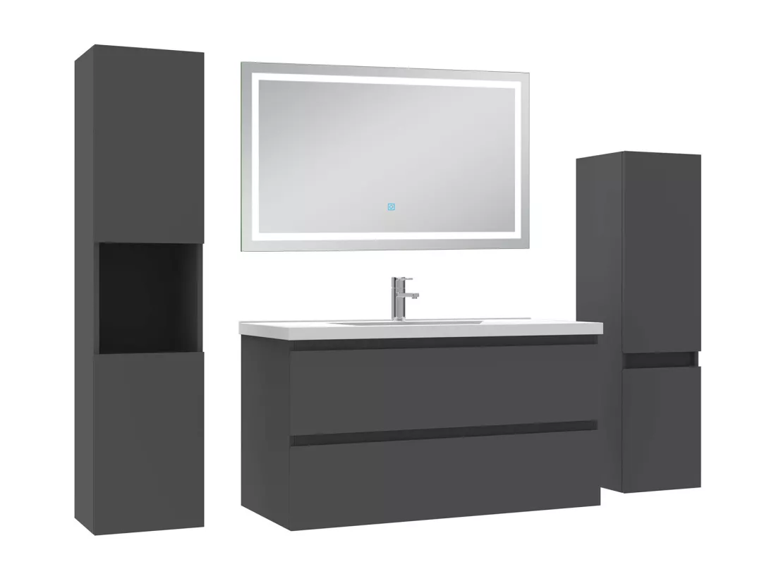 Ensemble meuble Salle de Bain 100cm avec colonne et miroir lumineux 3 couleurs Anthracite
