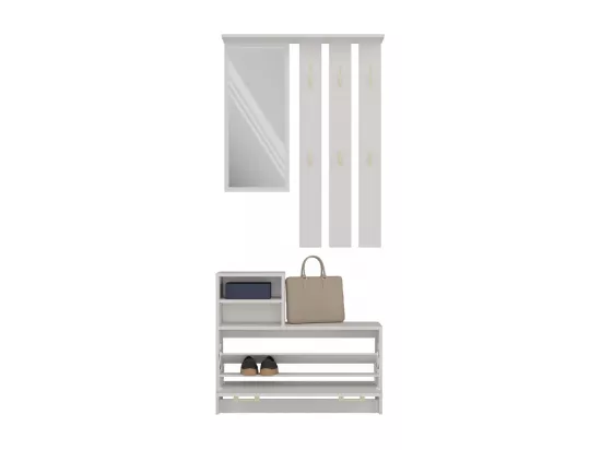 VITTORIA - Vestiaire d'entrée - Patère murale + miroir + rangement chaussures - 180x85x24 - Meuble d'entrée - Beige