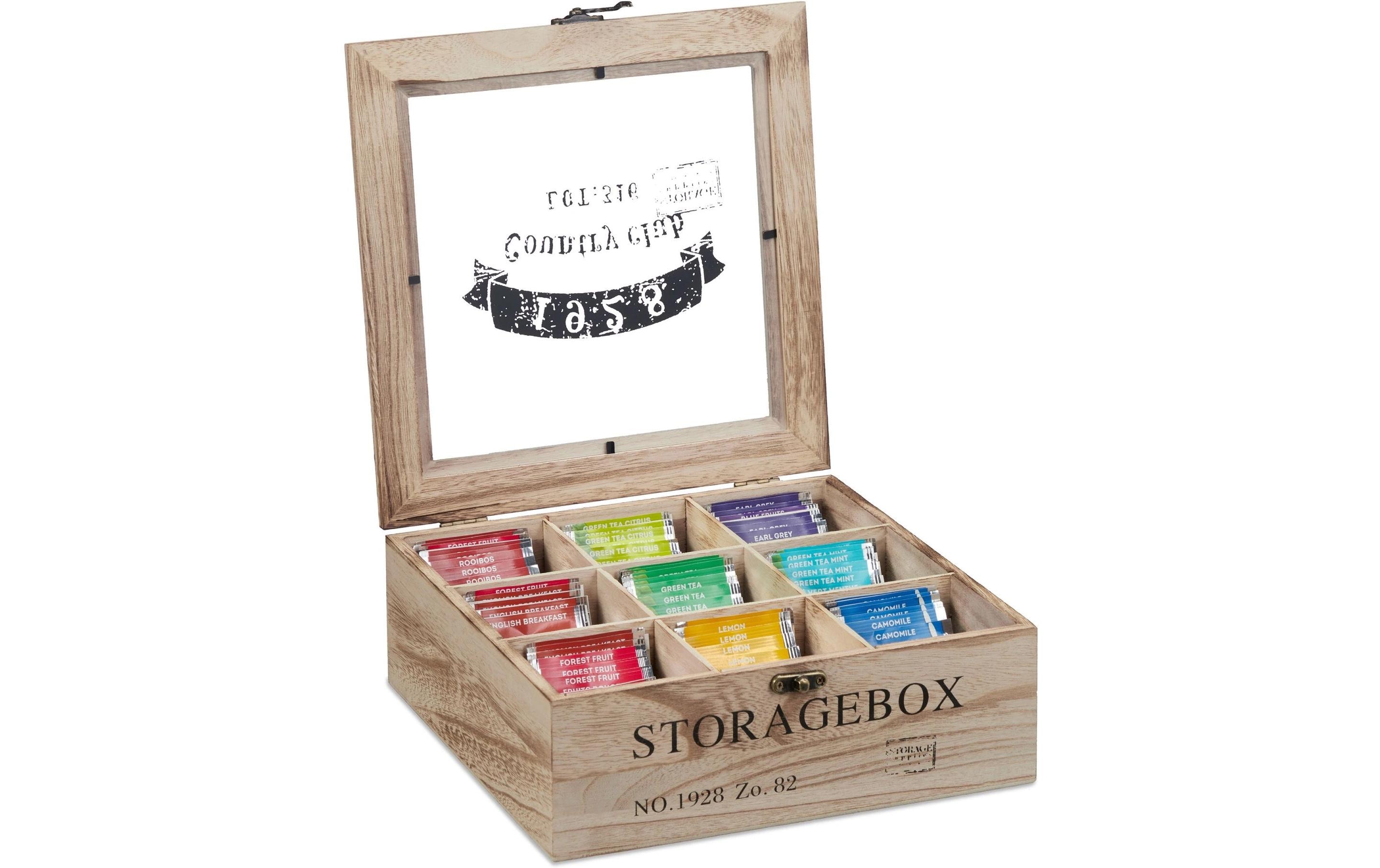 Teebeutel-Box BraunTeekasten mit rustikaler Aufschrift