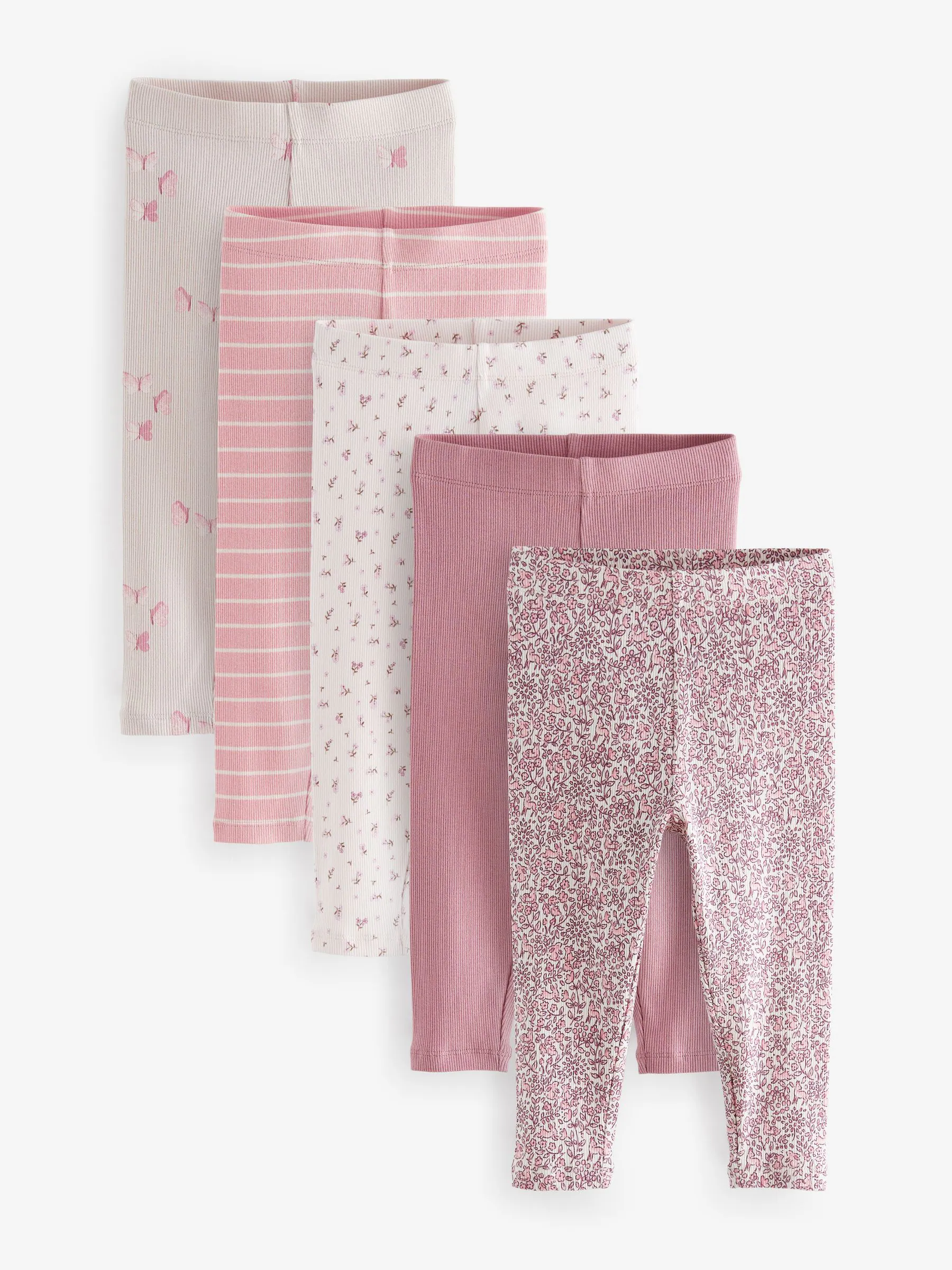 Roze - Verpakking van 5 geribbelde Leggings (3mnd -7jr)
