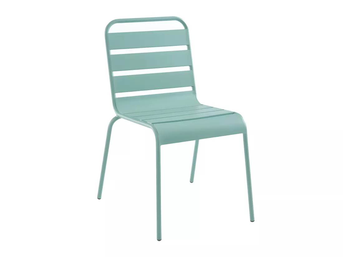 Salle à manger de jardin en métal - une table L.120 cm et 8 chaises empilables - Vert amande - MIRMANDE de MYLIA