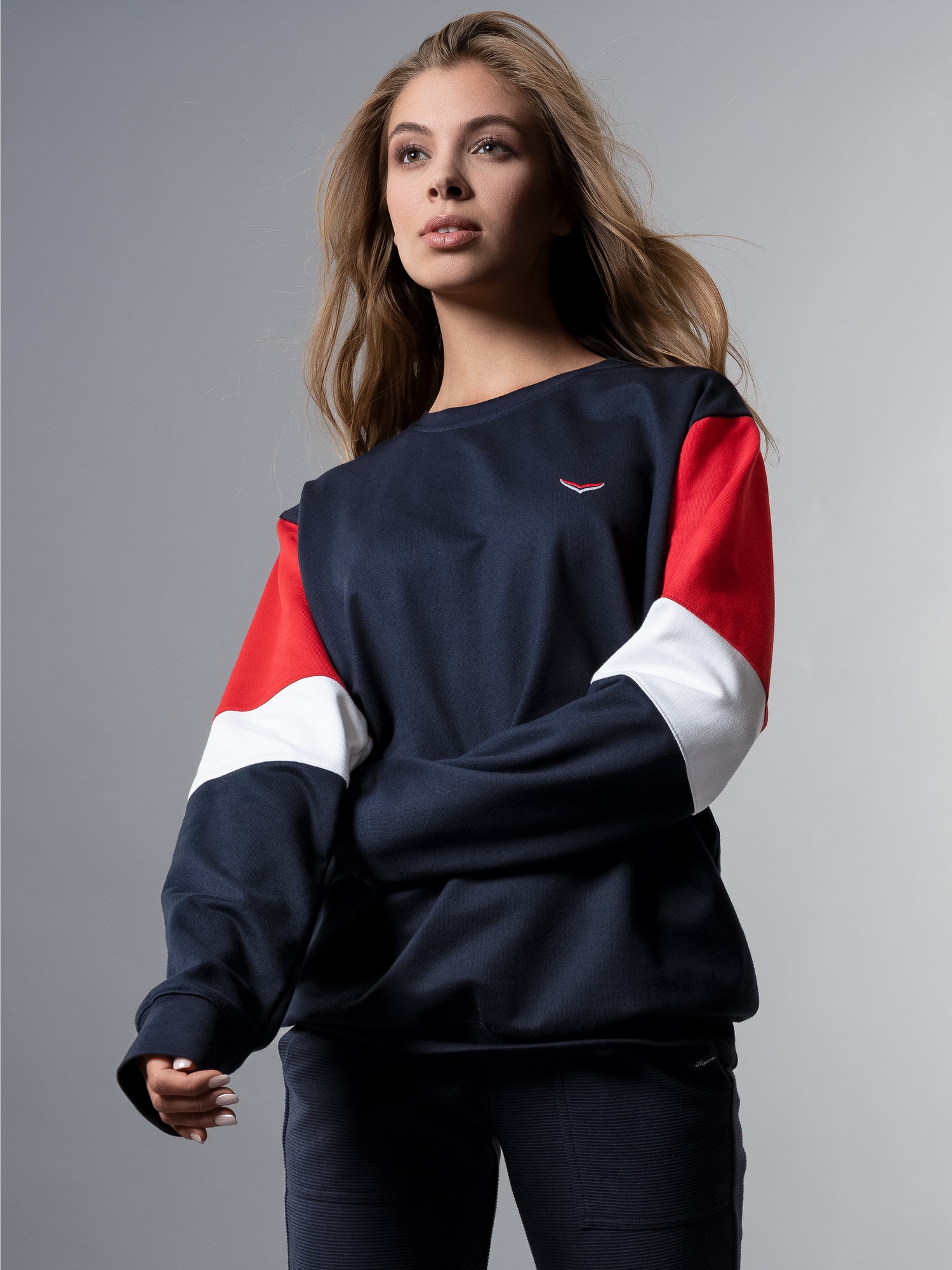 Sweatshirt mit kontrastfarbigen Elementen Navy
