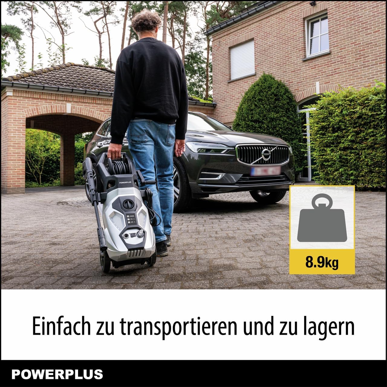 Powerplus Elektrischer Hochdruckreiniger POWXG90504-2200 Watt Terrassenreiniger, Start/Stopp-Funktion, Max. 170 Bar Druck und 50°C Temperatur, 8 m Schlauch und Zubehör inbegriffen