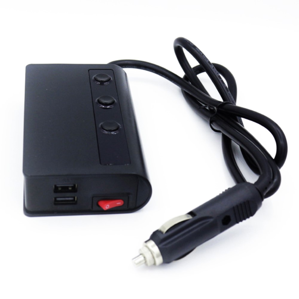 (180W) 3-fach Auto Ladegerät Switch Verteiler Schnellladeadapter für Zigarettenanzünder   4x USB Anschluss - Schwarz