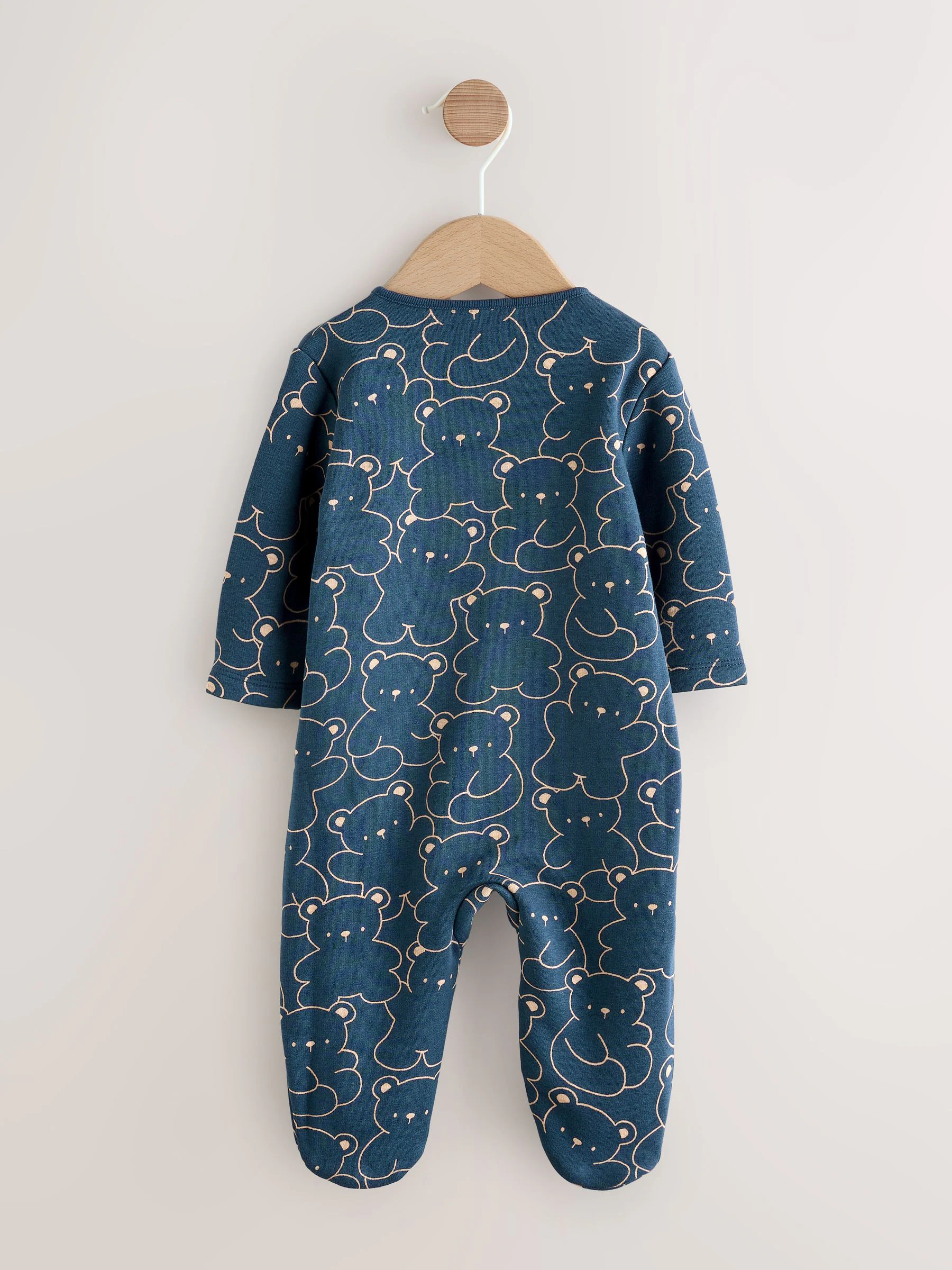 Marineblauw met berenprint - Babypyjama met fleecevoering