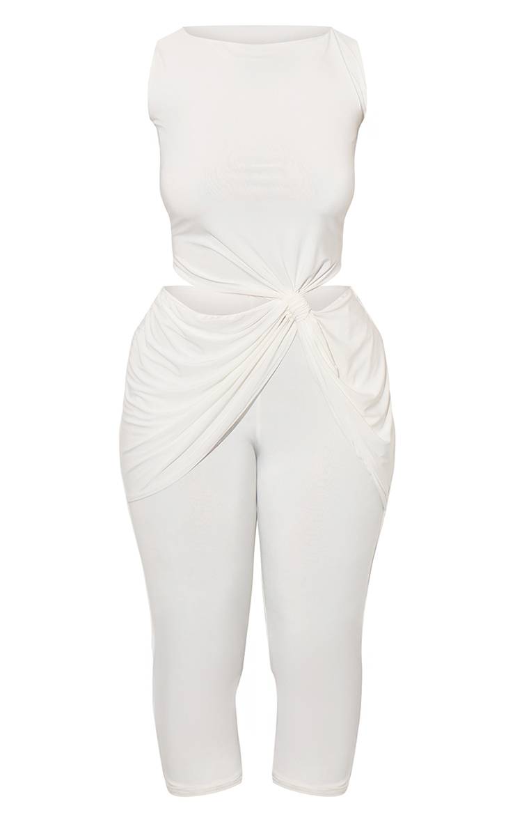 Blanc Combinaison Capri Moulante Shape Avec Détail Torsadé Ajouré